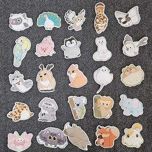 Cute quirky animal stickers, mixed animals, 25pc, Journaling, stationary, no rep